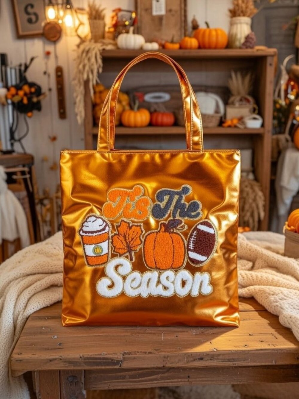 "Tis' The Season" Orange Metallic Tote